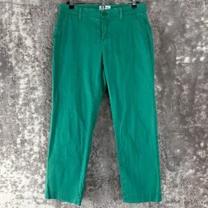 Lila Ryan Size 4 Flat Front Straight Leg Pants Casual Ankle Pants Green Button